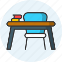 student desk, intone, knowledge, learn, perusal, study, chair icon icon