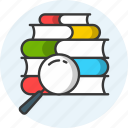 search of knowledge, research, find, magnifier, explore, analysis, books icon icon
