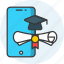 online degree, diploma, graduation, certificate, course, faculty, achievement icon icon 