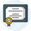 certificate, degree, documents, diploma, license, achievement, reward icon icon 