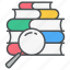 search of knowledge, research, find, magnifier, explore, analysis, books icon icon 
