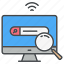 web research, browser, find, magnifier, search, webpage, website icon. icon
