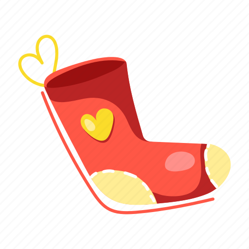 Red sock, valentine sock, stocking, hosiery, apparel sticker - Download on Iconfinder