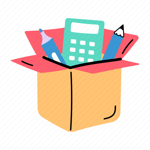 Stationery, stationery box, office supplies, carton, package icon - Download on Iconfinder