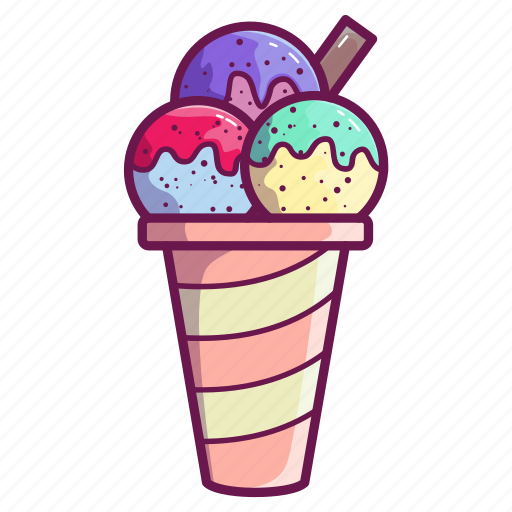 Ice cream, cup, waffles, lineal, color, scoops, sundae icon - Download on Iconfinder