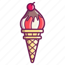 ice cream, cone, lineal, color, cherry, berry, caramel, chocolate
