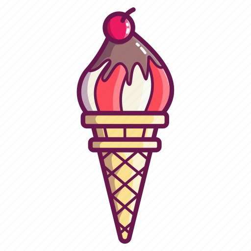 Ice cream, cone, lineal, color, cherry, berry, caramel icon - Download on Iconfinder