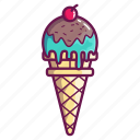 ice cream. cone, caramel, berry, cherry, dessert, lineal, color, chocolate 