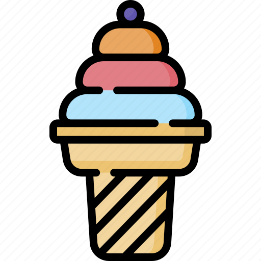Ice, cream, cone, sweet, linear, food icon - Download on Iconfinder