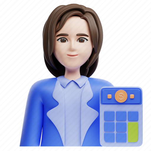Accountant, female, girl, person, lady, women, business woman 3D illustration - Download on Iconfinder