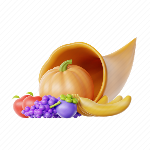 Cornucopia, harvest, festival, fruits and vegetables 3D illustration - Download on Iconfinder