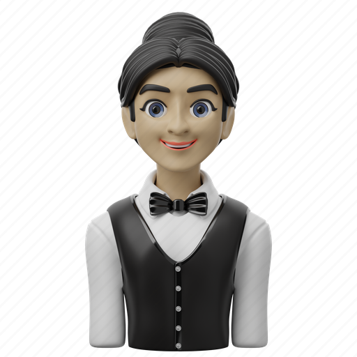 Female, waiter, professions, professional, person, profile, avatar 3D illustration - Download on Iconfinder