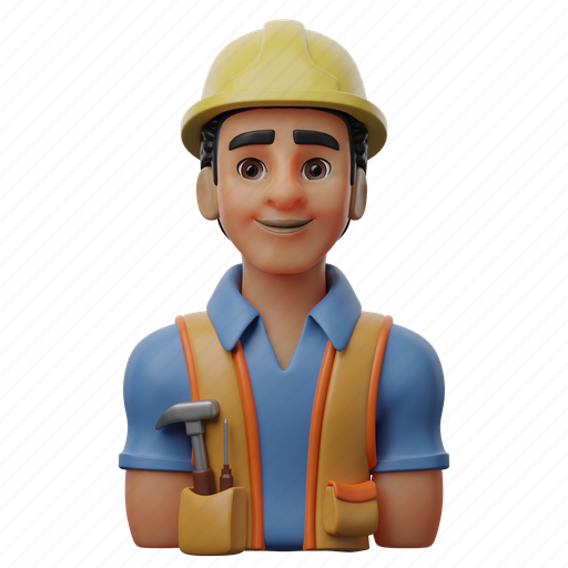 Male, construction, worker, professions, professional, person, profile 3D illustration - Download on Iconfinder