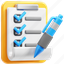 checklist, clipboard, list, document, task, paper, quality control, ballpoint, pen 