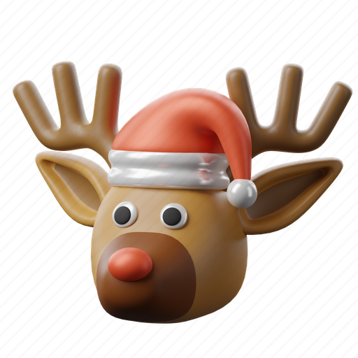 Reindeer, animal, deer, red nose 3D illustration - Download on Iconfinder