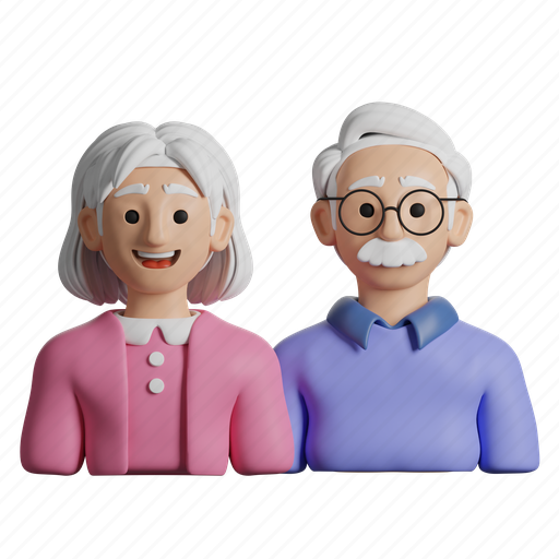 Grandparents, grandma, couple, parents, old, grandmother, grandfather 3D illustration - Download on Iconfinder