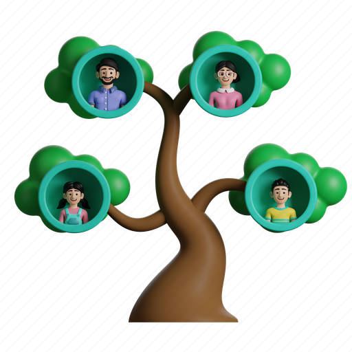 Family, tree, plant, leaf, child, parents, mom 3D illustration - Download on Iconfinder