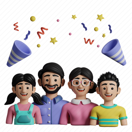 Family, celebration, party, father, mother, kids, child 3D illustration - Download on Iconfinder