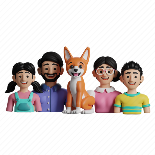 Family, pet, father, child, mother, fox, dog 3D illustration - Download on Iconfinder