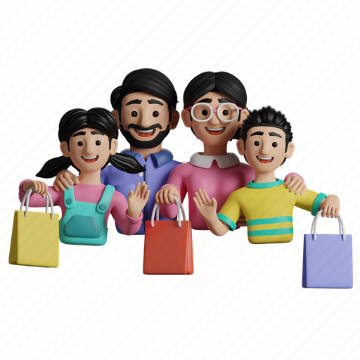 Family, shopping, mother, father, kid, son, daughter 3D illustration - Download on Iconfinder