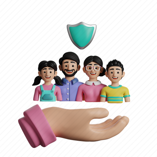 Family, safety, security, mother, father, shield 3D illustration - Download on Iconfinder