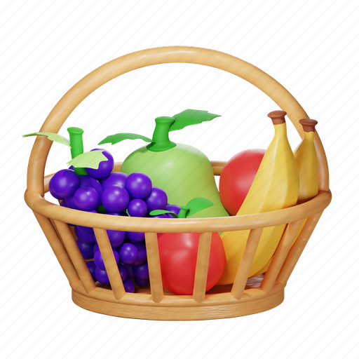 Fruits, basket, cart, bag 3D illustration - Download on Iconfinder