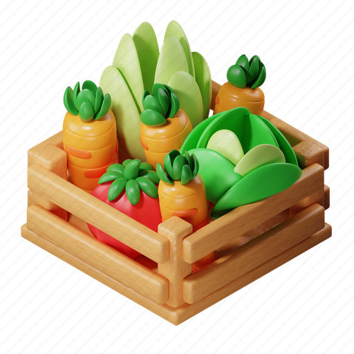 Vegetables, healthy, crate, organic 3D illustration - Download on Iconfinder