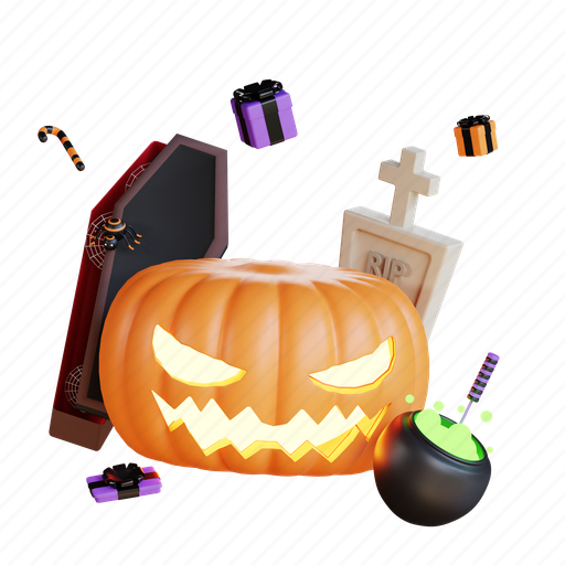 Halloween, concept, night, orange, spoky, horror, pumpkin 3D illustration - Download on Iconfinder