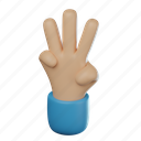 three, fingers, hand, signals, body