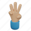 three, fingers, hand, signals, body 