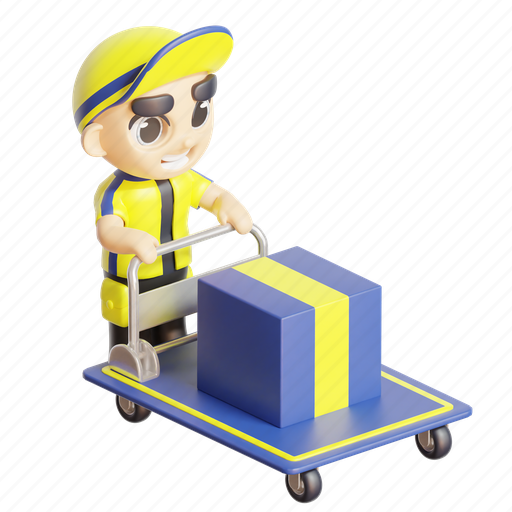 1, deliveryman, and, trolley 3D illustration - Download on Iconfinder