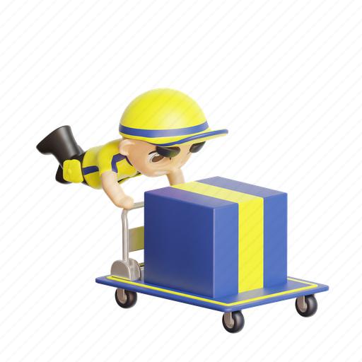 Deliveryman, and, trolley, courier 3D illustration - Download on Iconfinder