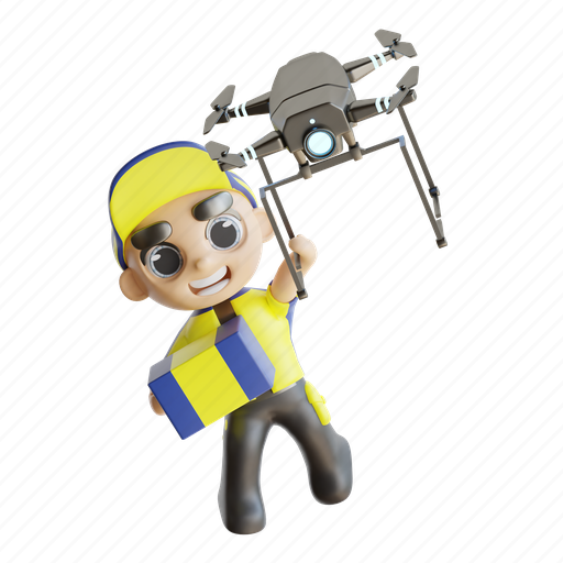 Delivery, man, drone, deliveryman, courier 3D illustration - Download on Iconfinder