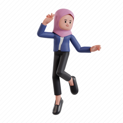 Fly, 3d character, 3d illustration, 3d rendering, 3d businesswomen, hijab, happy 3D illustration - Download on Iconfinder