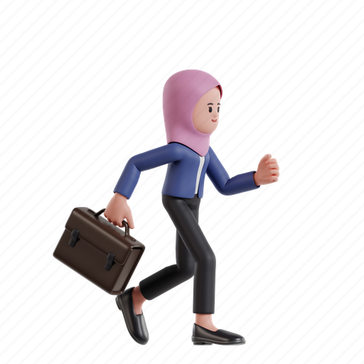 Work, 3d character, 3d illustration, 3d rendering, 3d businesswomen, hijab, running 3D illustration - Download on Iconfinder