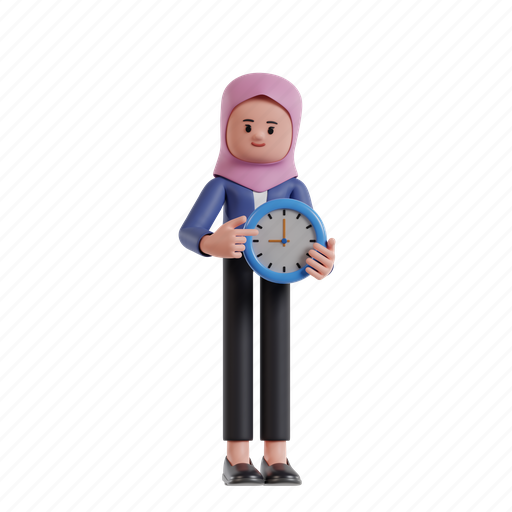 Holding, clock, 3d character, 3d illustration, 3d rendering, 3d businesswomen, hijab 3D illustration - Download on Iconfinder