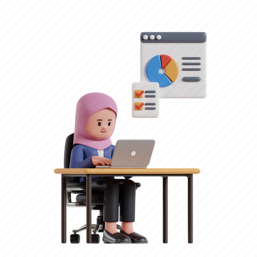 Office, work, 3d character, 3d illustration, 3d rendering, 3d businesswomen, hijab 3D illustration - Download on Iconfinder