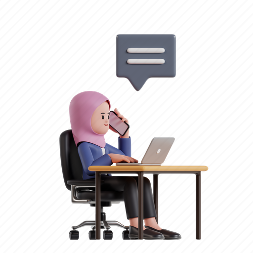 Laptop, talking, 3d character, 3d illustration, 3d rendering, 3d businesswomen, hijab 3D illustration - Download on Iconfinder