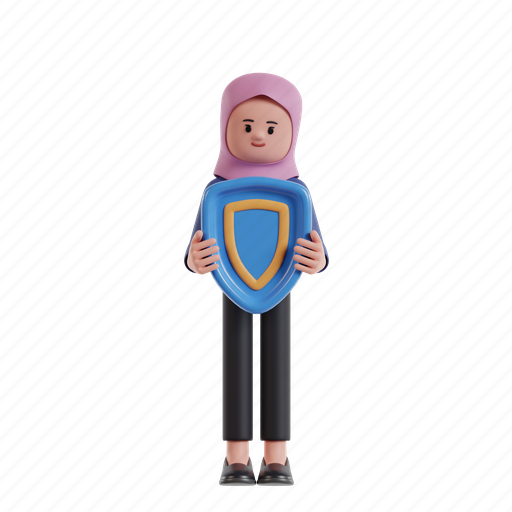 Holding, shield, 3d character, 3d illustration, 3d rendering, 3d businesswomen, hijab 3D illustration - Download on Iconfinder