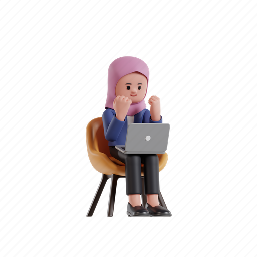 Finish, work, 3d character, 3d illustration, 3d rendering, 3d businesswomen, hijab 3D illustration - Download on Iconfinder