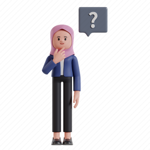 Think, 3d character, 3d illustration, 3d rendering, 3d businesswomen, hijab, chin 3D illustration - Download on Iconfinder