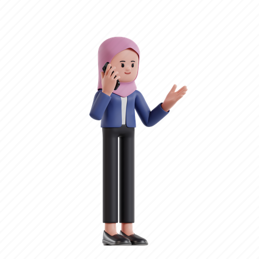 Calling, 3d character, 3d illustration, 3d rendering, 3d businesswomen, hijab, phone 3D illustration - Download on Iconfinder
