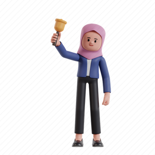 Holding, bell, 3d character, 3d illustration, 3d rendering, 3d businesswomen, hijab 3D illustration - Download on Iconfinder