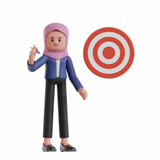 3d character, 3d illustration, 3d rendering, 3d businesswomen, hijab, aim, aiming 3D illustration - Download on Iconfinder