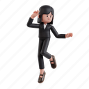 fly, 3d character, 3d illustration, 3d render, 3d businesswoman, formal suit, business girl, cheerful, excited, expression, jump, enjoyment, happiness, jumping, young, raised, freedom, pose 