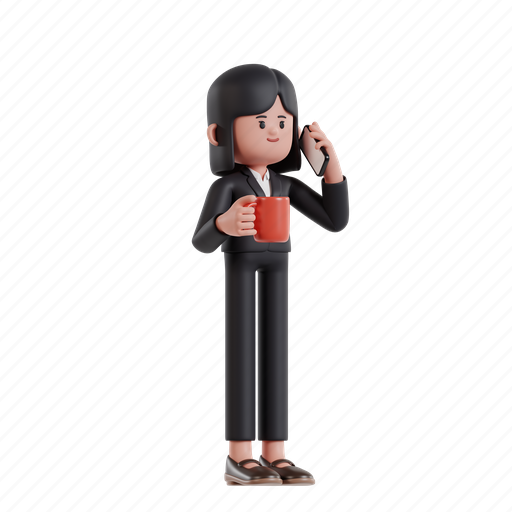 Calling, coffee, 3d character, 3d illustration, 3d render, 3d businesswoman, woman 3D illustration - Download on Iconfinder