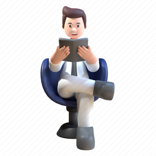Man, reading, book, man reading book, manager, library, businessman 3D illustration - Download on Iconfinder