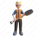 industrial, worker, holding, shovel 