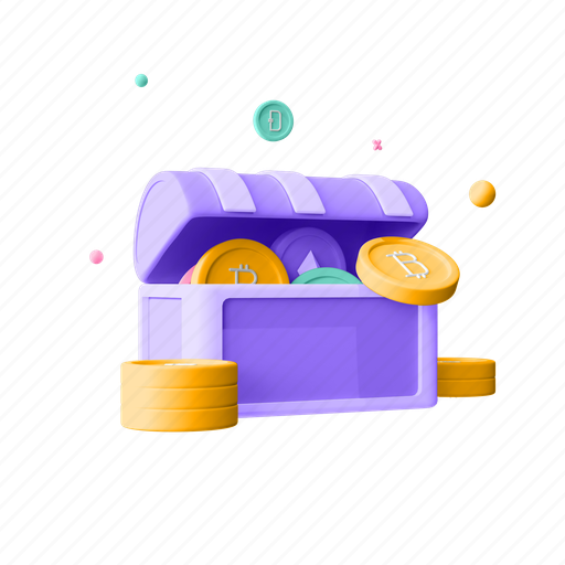 Loot, boxes, treasure, cryptocurrency 3D illustration - Download on Iconfinder