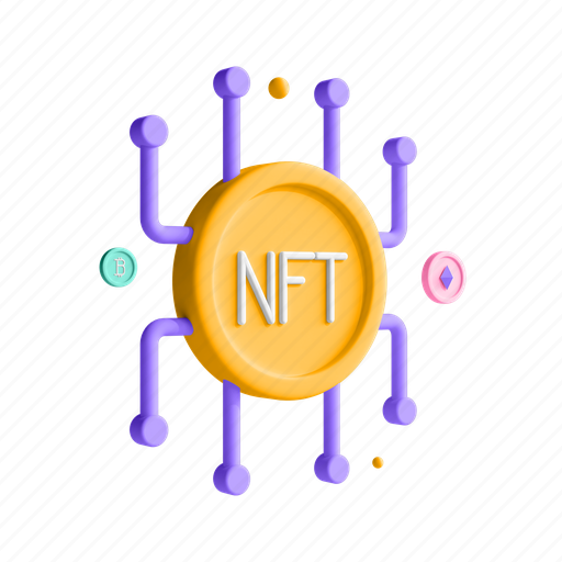 Nft, cryptocurrency, blockchain, bitcoin 3D illustration - Download on Iconfinder